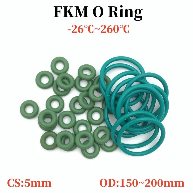 

Зеленые FKM фторрезиновые уплотнительные кольца CS 5 мм OD 150 ~ 200 мм изоляционные шайбы маслостойкие и уплотнительные прокладки с высокой термостойкостью, 2 шт.