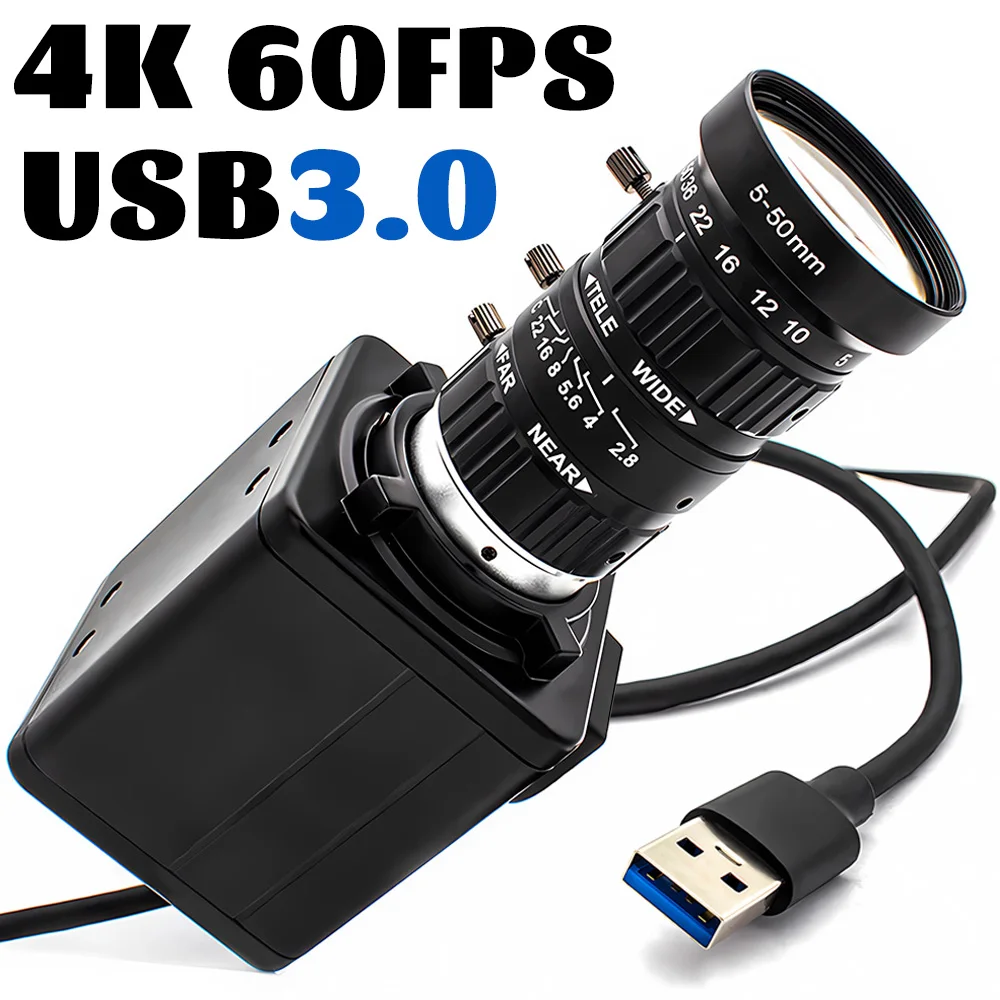 Telecamera industriale 4K 60FPS USB3.0 IMX678 CMOS Scatola metallica con obiettivo varifocale zoom 10X Plug Play per riunioni di insegnamento video dal vivo