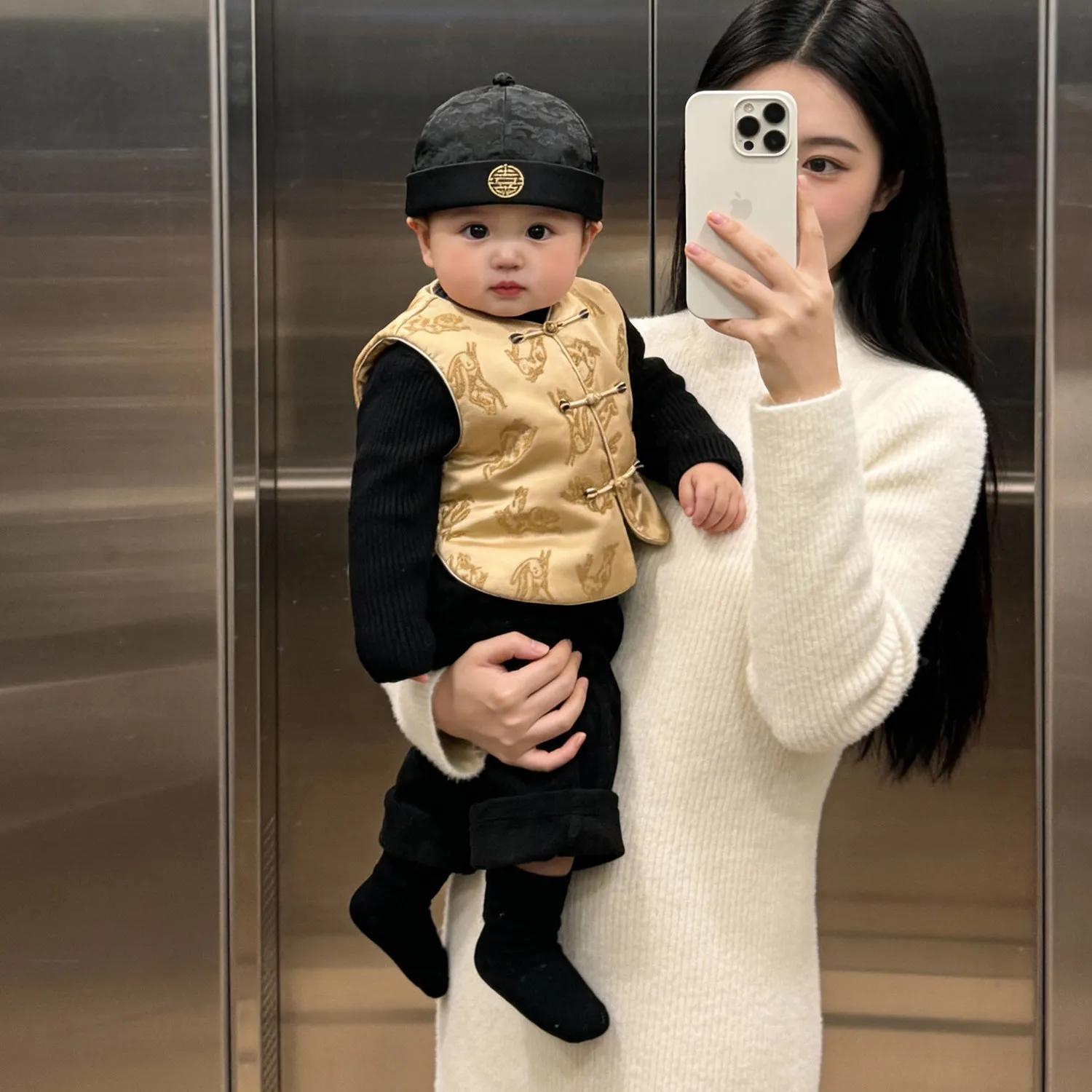 따뜻한  남자아이 조끼 겨울 의상 세트 중국 스타일 코트 재킷 아동복  남아 플리스 라이너 상의