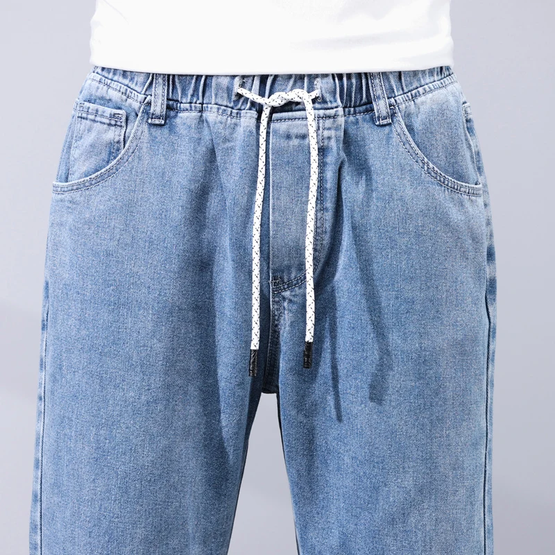 KSTUN Loose Fit Jeans Men Baggy Pants Light Blue Wide Leg Elastic Waist Casual Denim Pants Male Long Trousres Men\'s Clothing