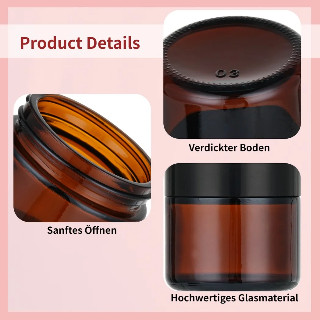 10Pcs Amber Glass Jars Straight Sided Cosmetic Jars Empty Cosmetic Containers For Cosmetic Cream Lotion 60ml Face Cream Bottles 3