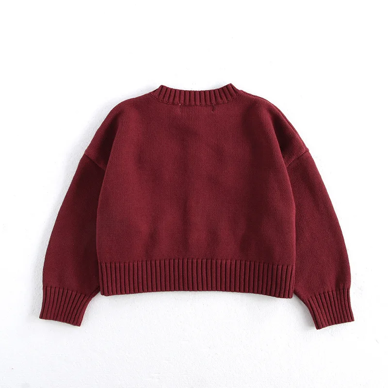 Red Knitted Long Sleeve Sweater Jacket for Girls