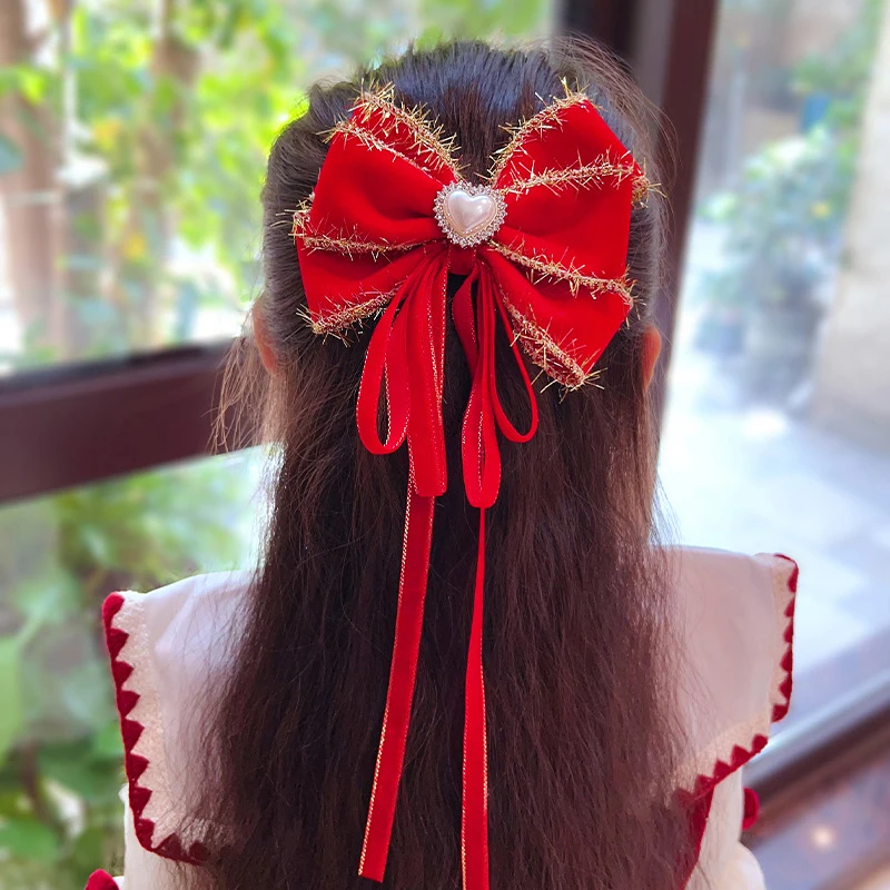 

New Year Red Bow Ribbon Hairpin For Women Long Tassels Bowknot Hair Clip Retro Headband Girl Hair Accessories Jewelry