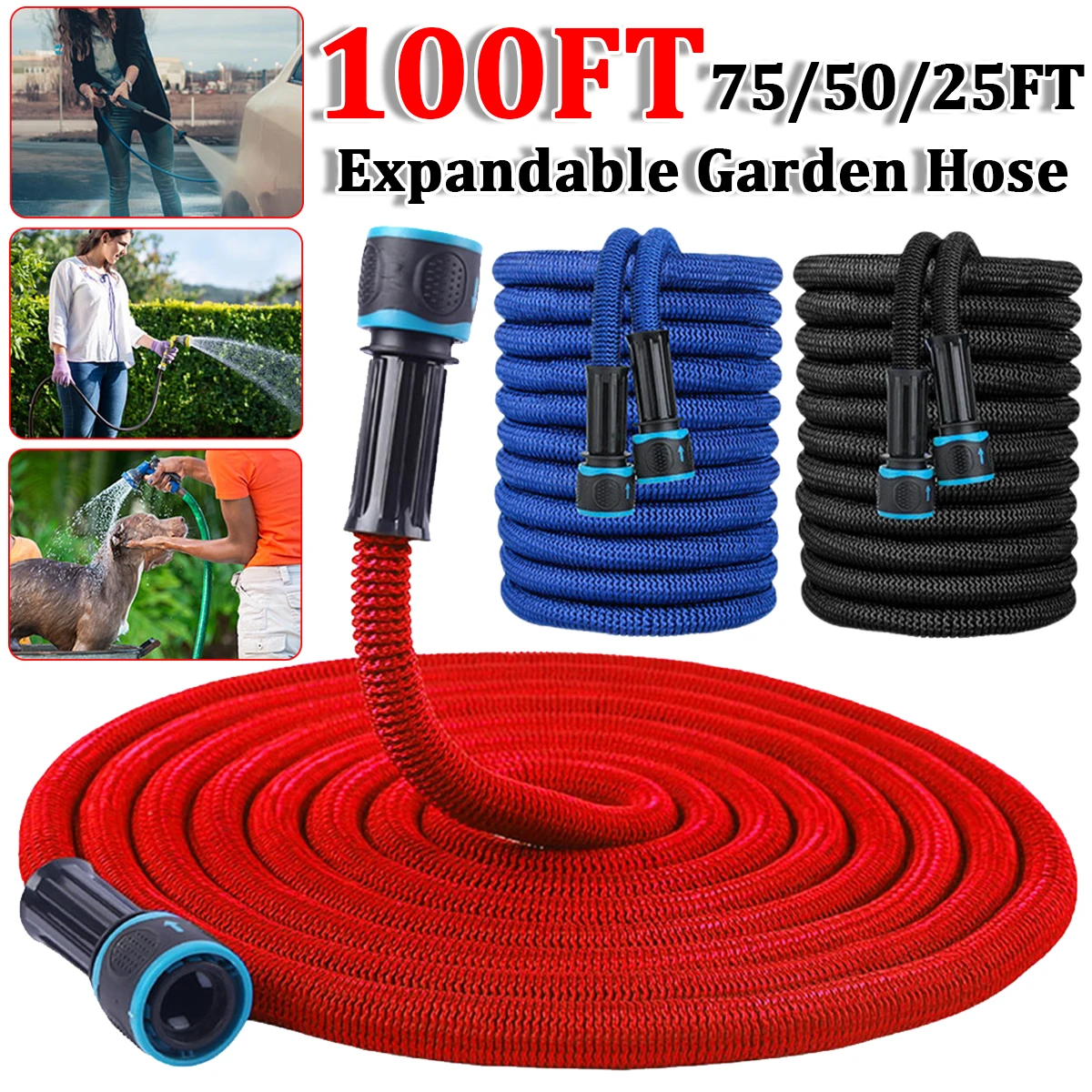 Expandable Hose Magic Watering Hose Flexible Garden Hose Reels Water Pipe Car Wash Quick Connector 25ft-100ft