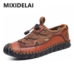 New Summer Breathable Men Sandals Fashion Roman Sandals Handmade Mesh Men Casual Shoes Platform Outdoor Men's Beach Sandals
