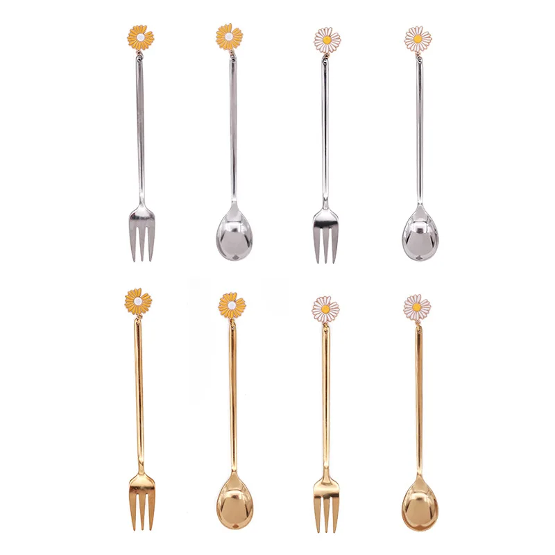 Stainless Steel Cartoon Letter Spoon Fork Dessert Spoon Ice Cream Coffee Cake Fork spoon set utensil set gold cutlery