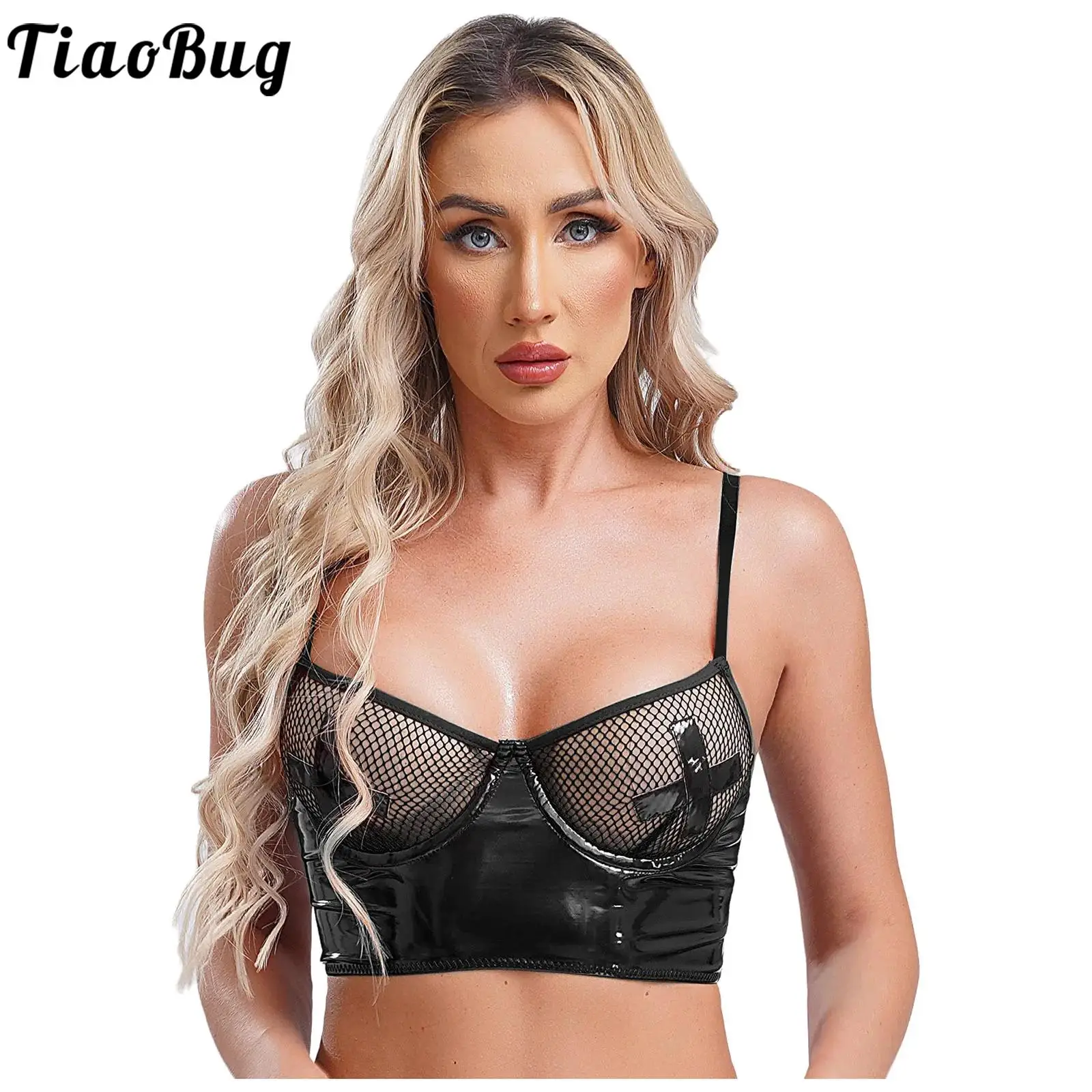 Sissy Bra Tops Womens Lingerie Tempting Nightwear Fishnet Bras Push Up Bustier Balconette See Through Mesh Underwire Bras