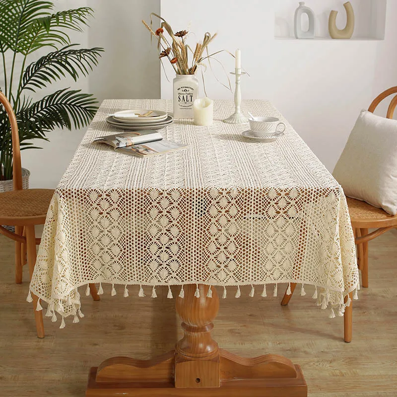 

Cotton Crochet Tablecloth Handmade Shabby Multi Sizes Vintage Crocheted Coasters Lace Table Topper TV Cover