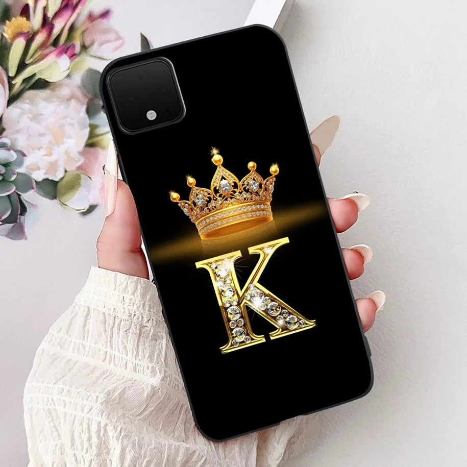 Black Silicone Slim Phone Case with Fashion Crown and Alphabet Design
