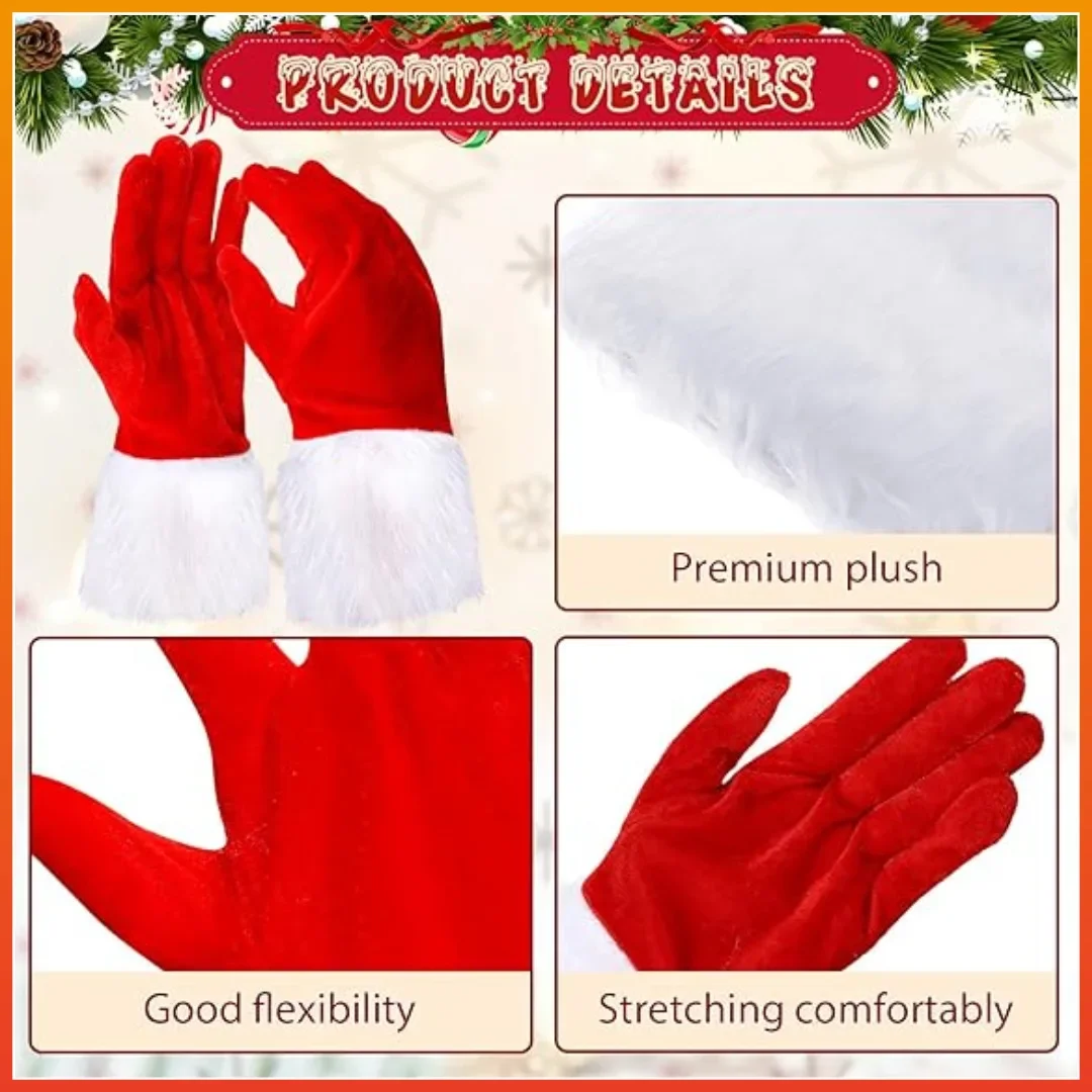 1set Velvet Santa Claus Gloves Full Finger Mitten Short Red Santa Christmas Mittens Girl Birthday Gift New Years 2026