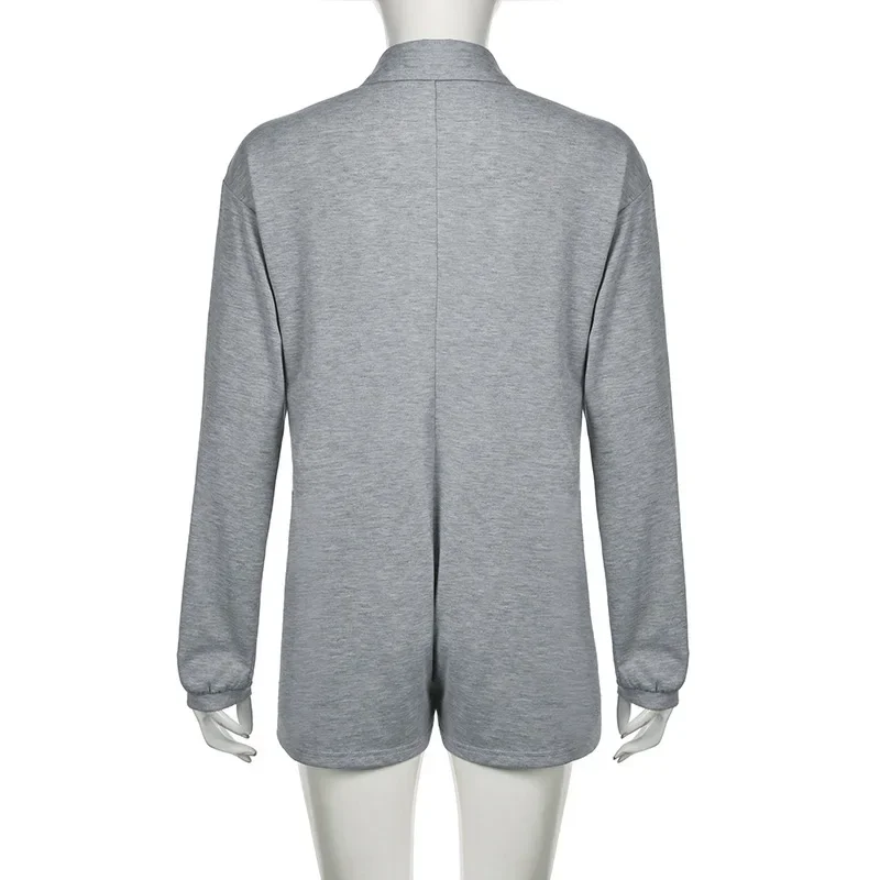 Lockerer, gerader Overall im amerikanischen Sportstil für Damen, vielseitige graue Slouchy-Shorts, Freizeithosen – Detail 8