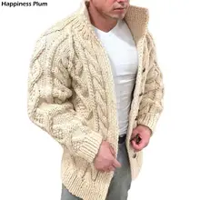  Cardigan Sweater Stretchy Long Sleeve Stand Collar Twist Texture Thermal Sweater Coat for Winter 