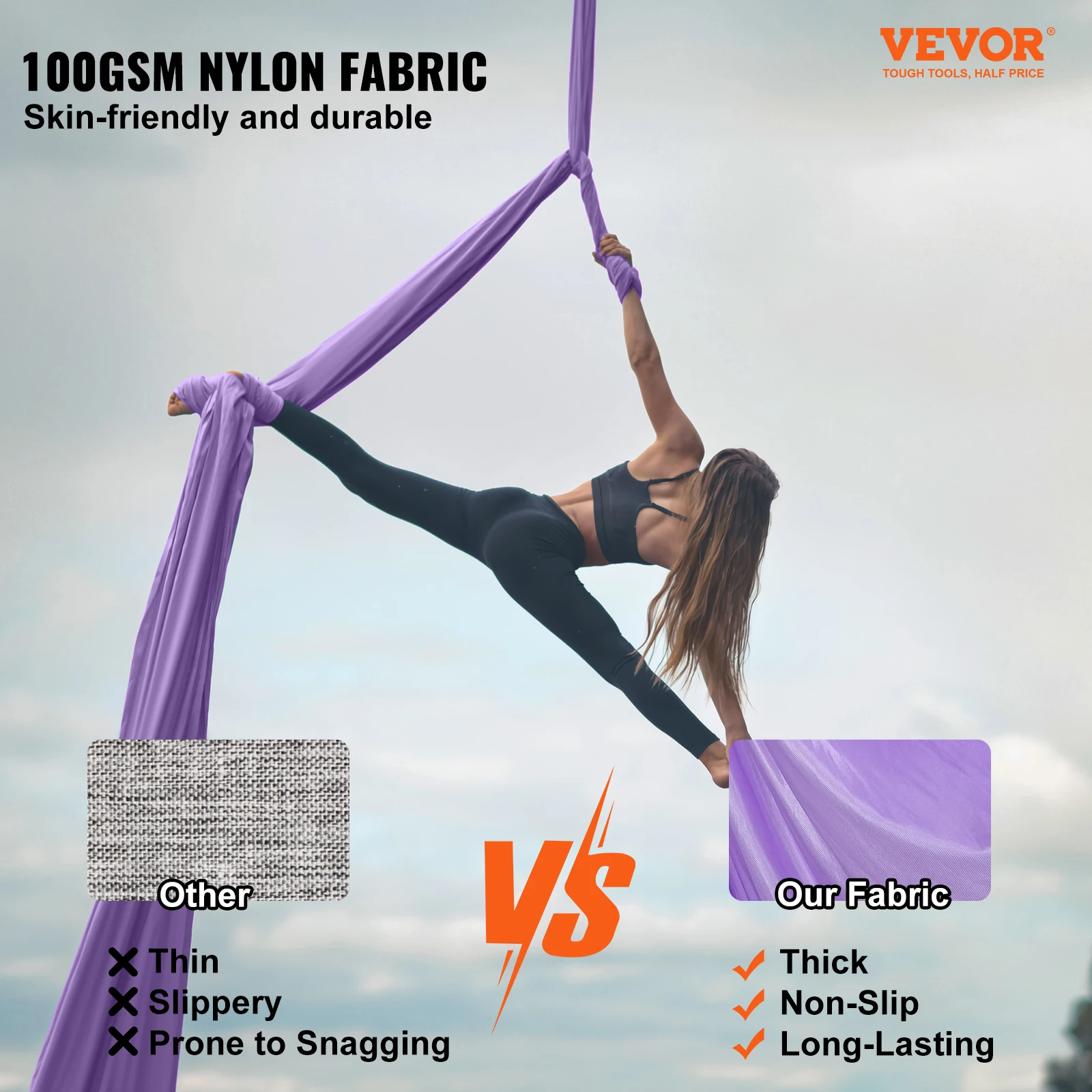 VEVOR Aerial Yoga Hammock & Swing 4.4 Yards Yoga Starter Kit Nylon Fabric Antigravity Flying for All Levels Fitness Bodybuilding 2