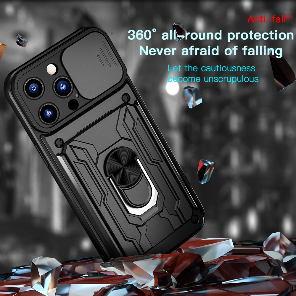 Peatkop Shockproof Case for iPhone 14 Pro Max 14Plus SE 2022 Card Bag Camera Protection Ring Phone Cover for iPhone 11 12 13 Pro 6