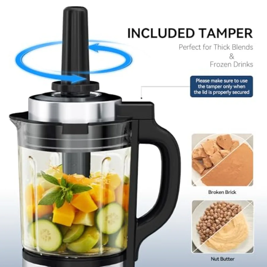 High-Speed Heating Blender for Kitchen Smoothies 1500W Motor with Tamper 9 Adjustable Speeds 14 Preset Programs Glass Jar Stain