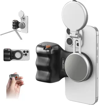 TELESIN Fun Shot Impugnatura magnetica per fotocamera per telefono + kit di luci magnetiche per selfie C03 compatibile con iPhone e Android