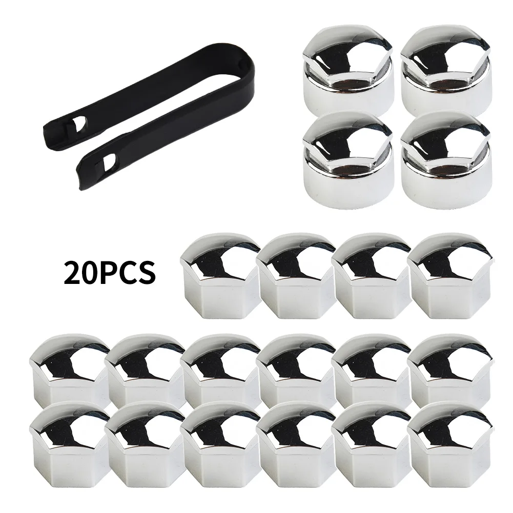 20pcs 17mm Chrome Nut Cap Wheel Bolts Removal Tool Wheel Set For Any