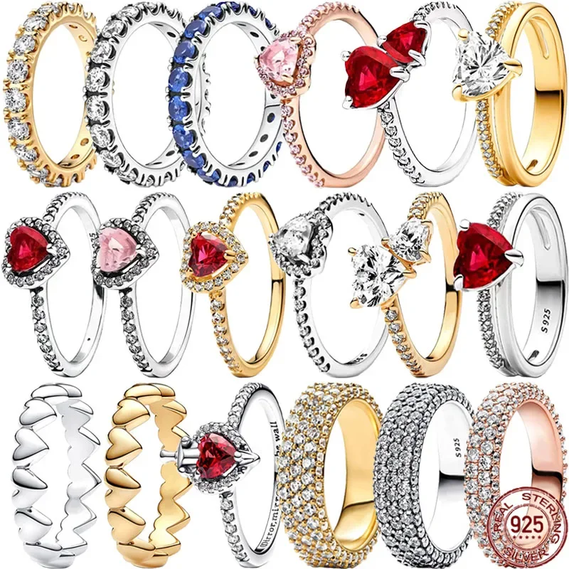 925 Sterling Silver Shiny Double Heart-shaped Full Zircon Round Ring Exquisite Luxury Charm Jewelry Surprise Gifts silver ring silver rings silver heart ring