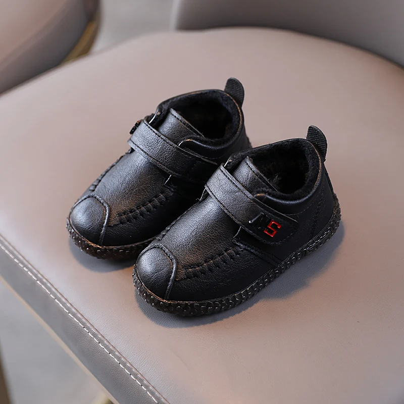 Children's Baby Padded Leather Shoes Fall and Winter Brown Boys Girls Soft Casual Shoes New Black Kids Boots