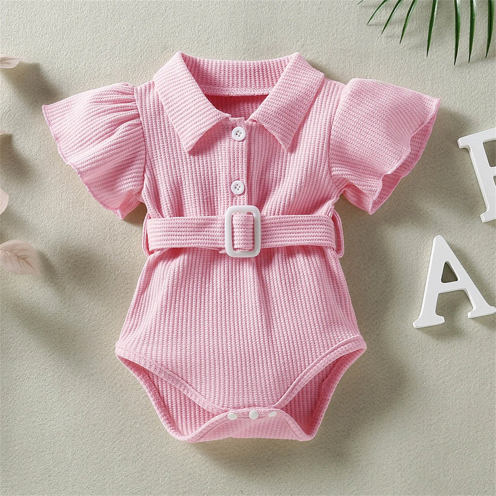 Baby Girl Warm Clothes Toddler Kids Infant Girls Cute Ribbed Flare Short Sleeves Romper Jumpsuit Belt Womens Ballerina Leotard