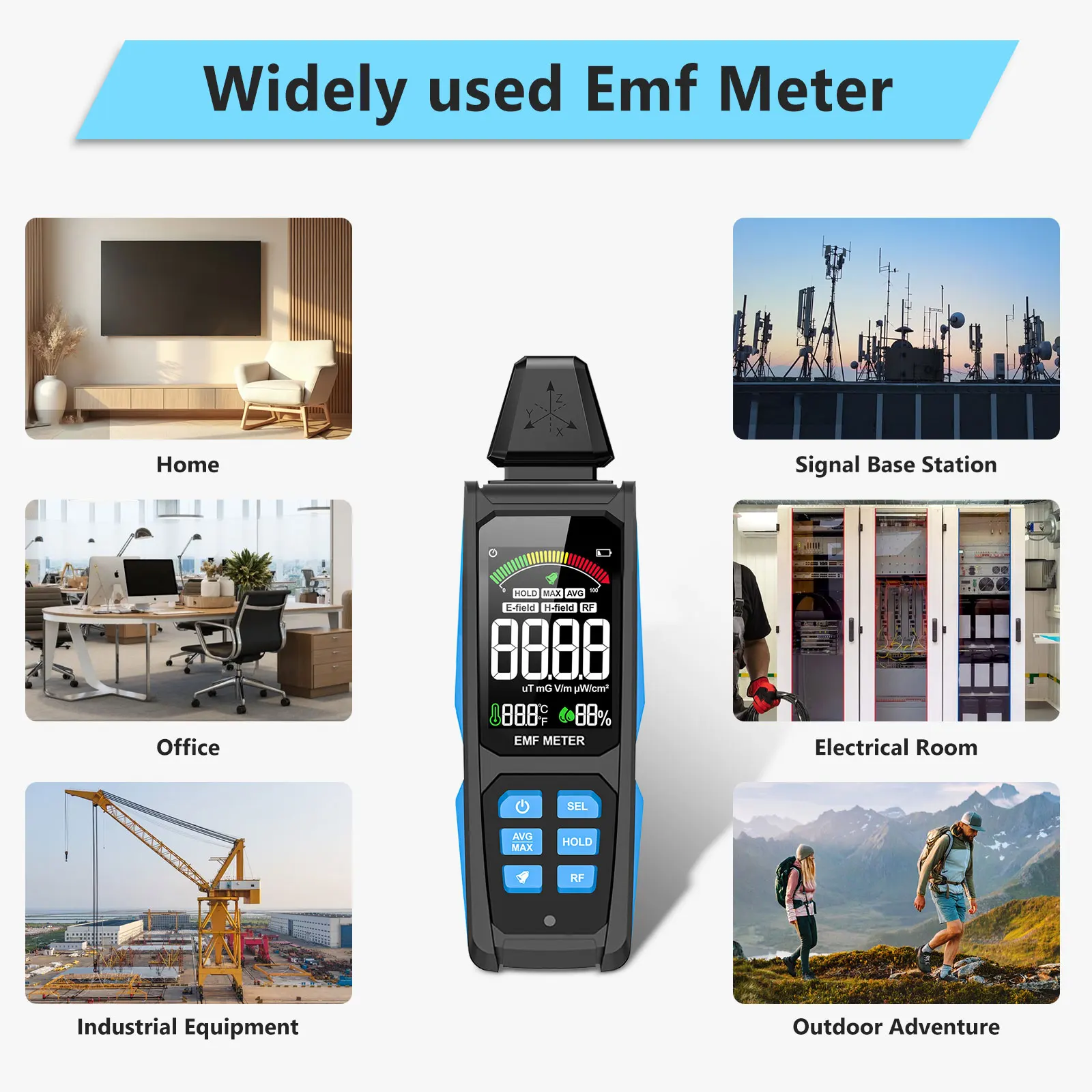 고주파 EMF 측정기, 30Mhz8GHz, 컬러 스크린 충전식, 가정 및 사무실용 온도 습도 측정기