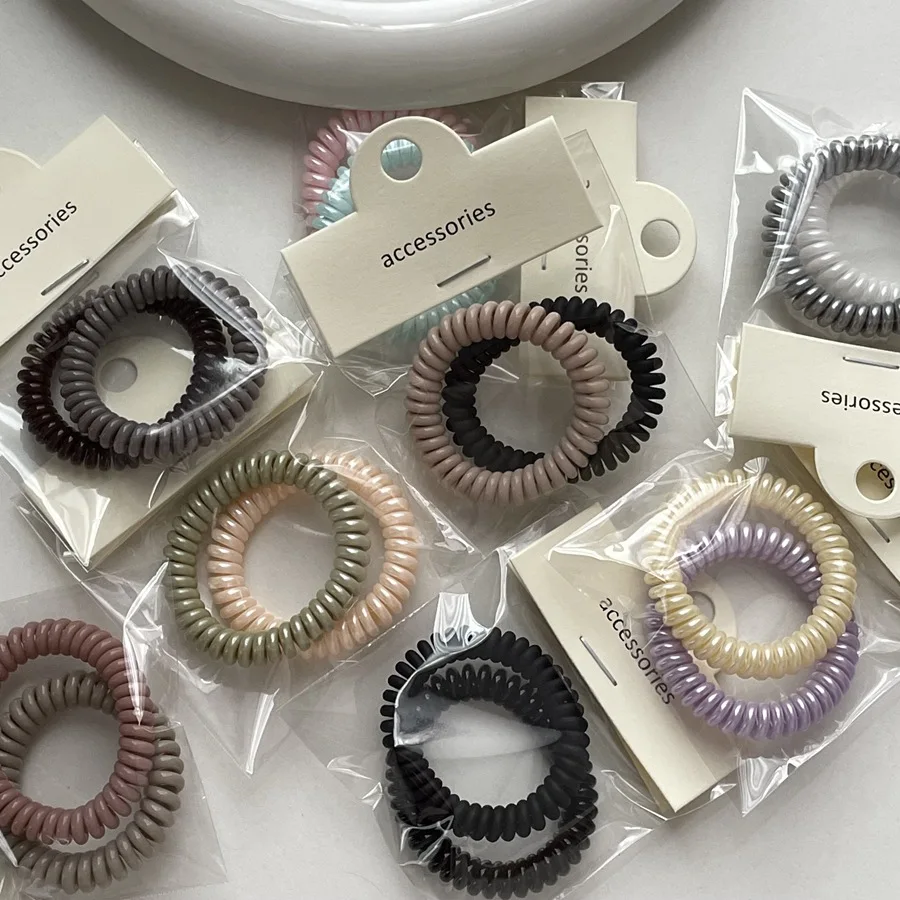 2PCS/Set Matt Solid Telephone Wire Elastic Hair Band Women Girls Spiral Cord Hair Tie Rubber Band Scrunchies Hair Accessories 7inch men s and women s bathroom stickers bathroom commercial stickers door logo bathroom commercial logo restaurant office 2pcs