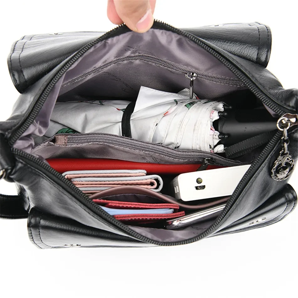 Multi Pockets Soft Leather Purses and Handbags Women Designer Shoudler Crossbody Bags Casual