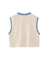 Zevity Women National Style Sleeveless Position Floral Embroidery Short Vest Jacket Ladies Casual Crop WaistCoat Tops CT4110 2