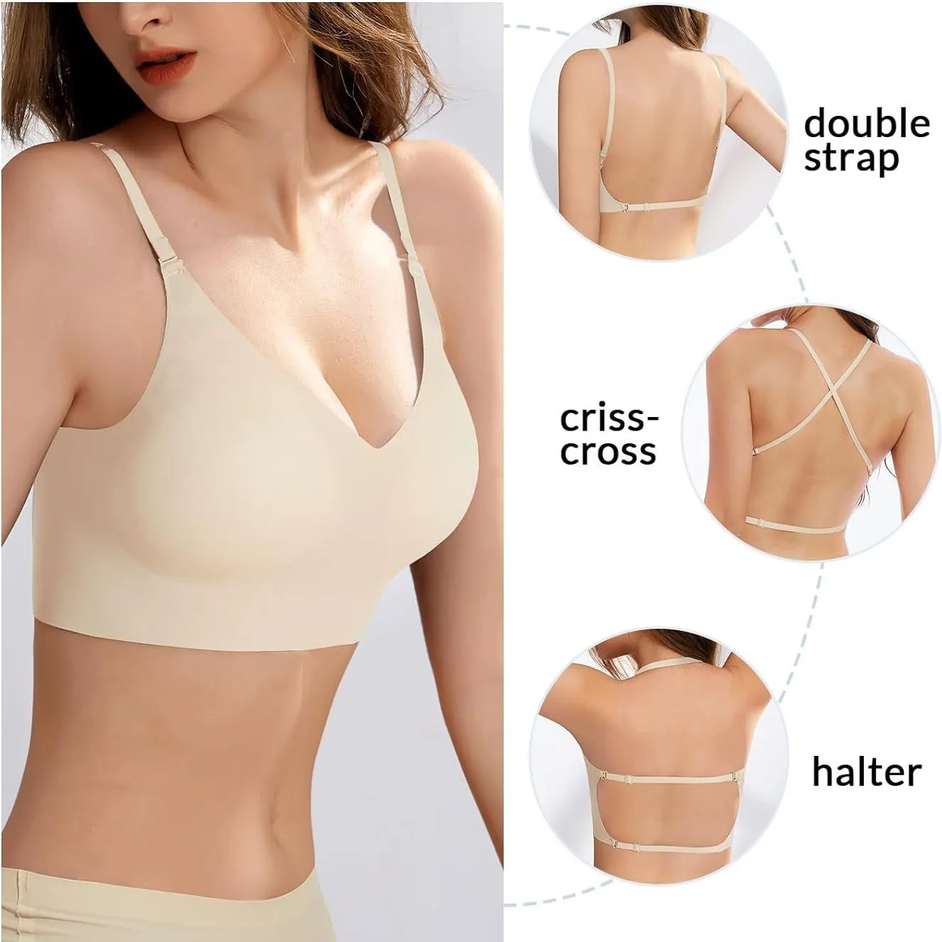 Seamless Low Back Bra Support Multiway Wireless Backless Halter Padded Bralette Lifting Straps Convertible Bras 2