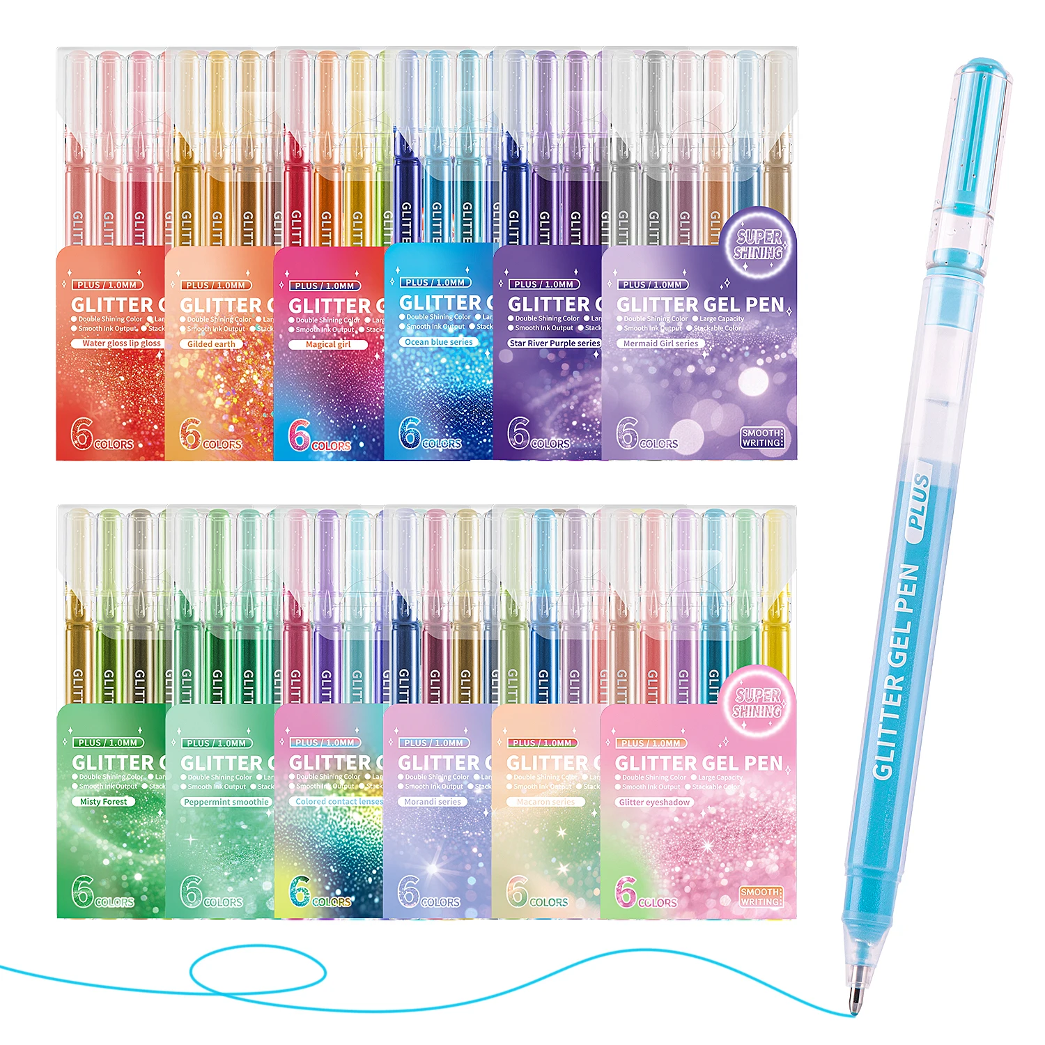 72색 글리터 젤 펜, 저널링 펜, 굵은 1.0mm 슈퍼 샤이니 고광택 효과, 대용량 잉크, 부드러운 필기감, 적합
