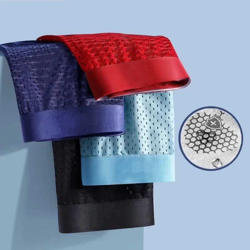 4pcs Men Underwear Boxer Shorts Men's Panties Boxers Ice Silk Mesh Male Underpants Sexy Set Breathable Boxershorts Large Size