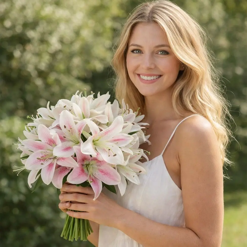 12 Köpfe Künstliche Lilien Blumenarrangement Realistische Simulationsblumen DIY Blumen Mehrfarbiger Blumenstrauß Fotografie-Requisiten – Detail 9