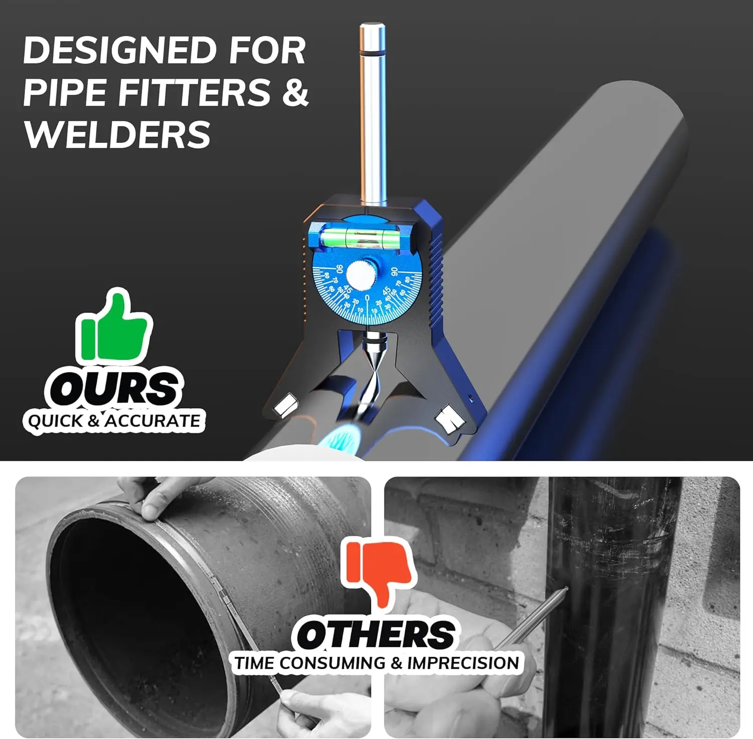 Stainless Steel Pipe Center Finder Tool With 4" Y-Head & Bubble Level For Welders & Pipefitters
