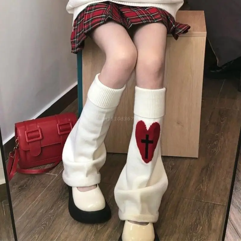 

Japanese Women Harajuku Leg Warmers Socks Gothic Punk Knit Cross Heart Skull Skeleton Jk Uniform Foot Cover Streetwear