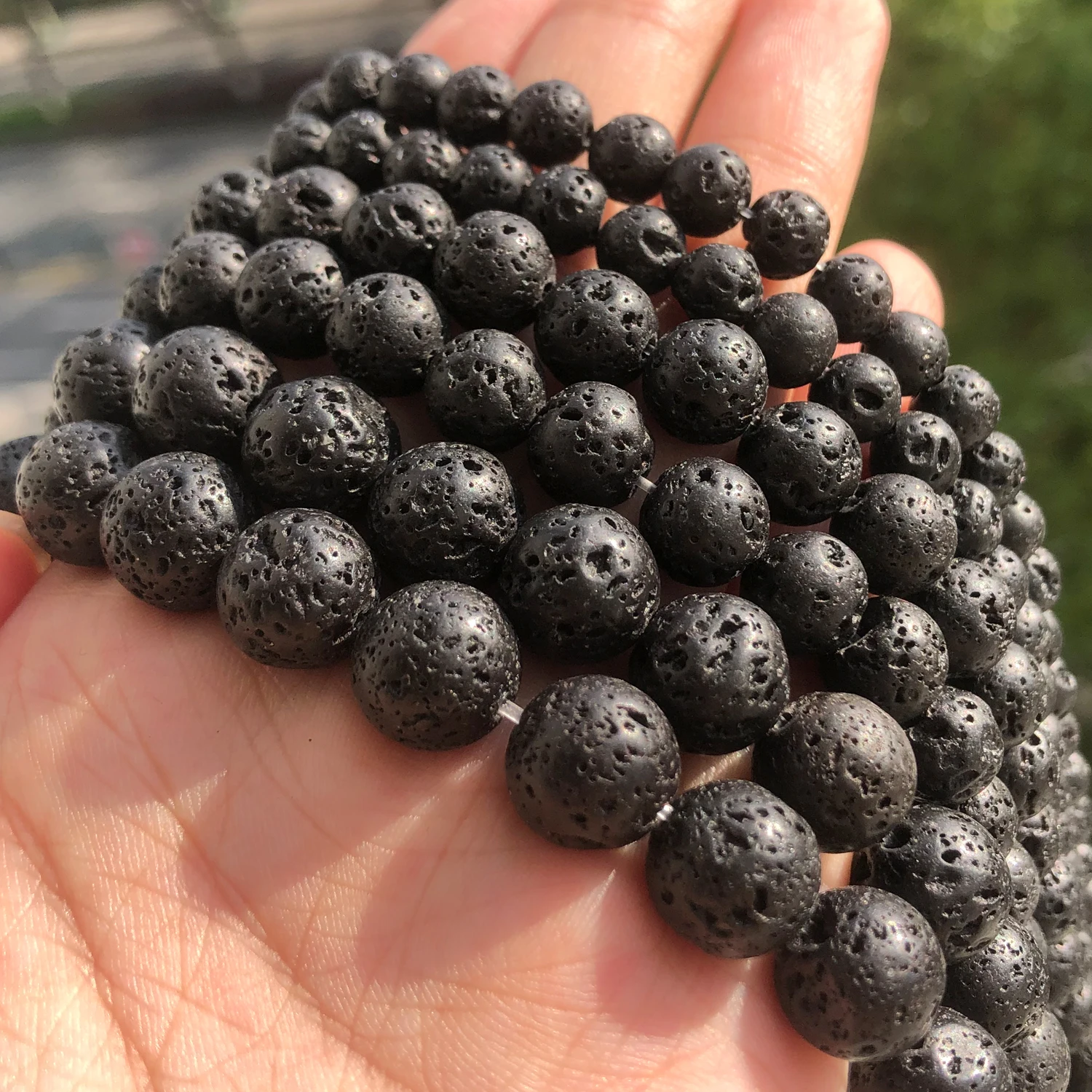 Black Lava Beads Natural Volcanic Rock Stone Beads For Jewelry