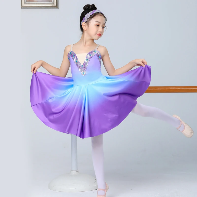 Girls Ballet Tutu Dress Gymnastics Leotard White Long Ballet Dresses