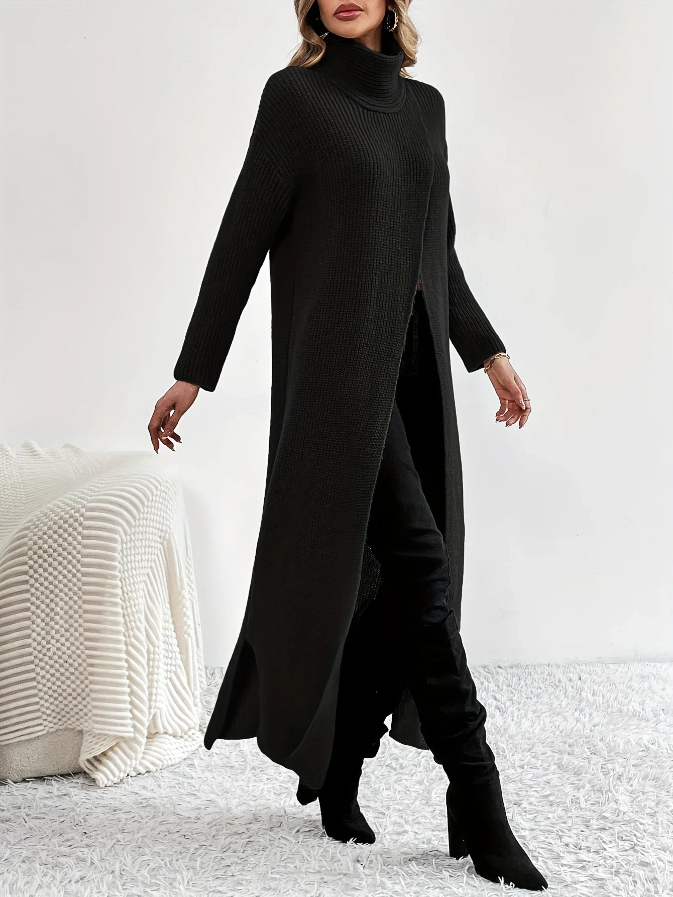 EIRUKON Maglione Donna Elegante Maglia Donna Manica Lunga Maglioni Scollo a V Leggero Pullover Top per Primavera Autunno Invernale,Nero,M