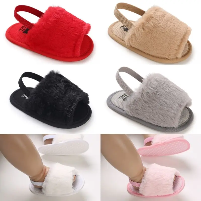 Elastic straps, soft soles, anti slip slippers, soft and comfortable synthetic fur baby sandals