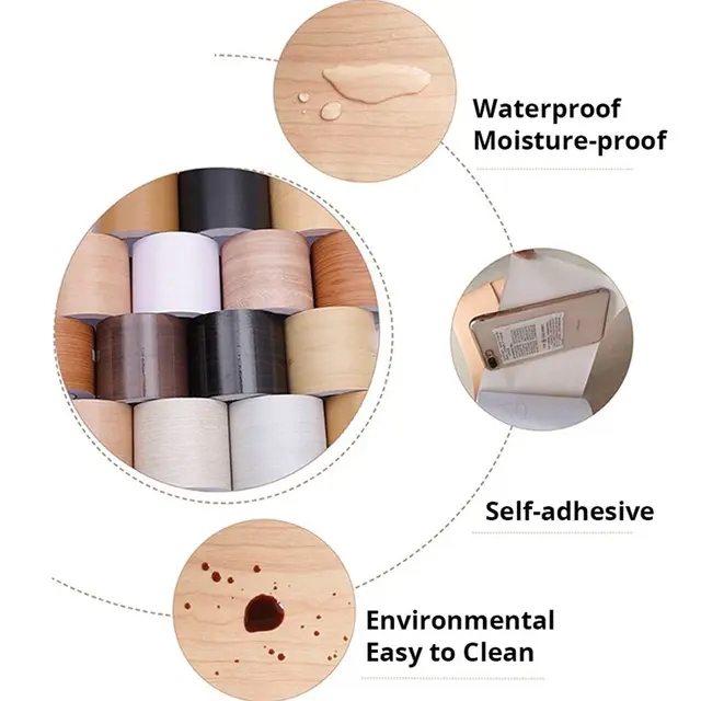 10M/Roll Home Decor Windowsill Waist Line Wallpaper Door Frame Wood Grain Waveguide Line PVC Self-adhesive Skirting Line 6
