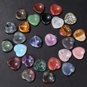 Natural Heart Worry Stone Thumb Massage Therapy Healing Crystal Reiki Spiritual Minerals Gem Finger Stones DIY Home Decor 30mm 1