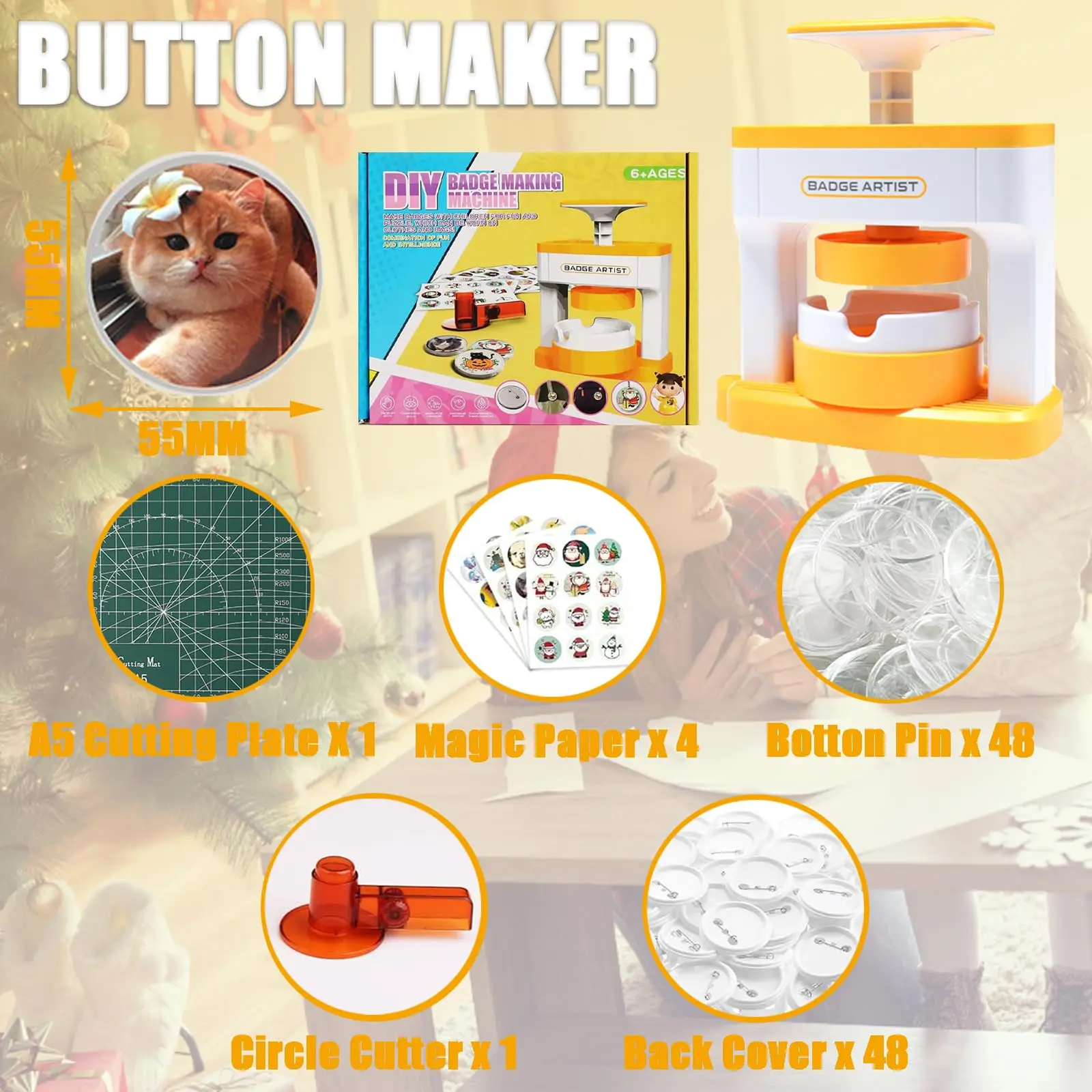Badge Maker Machine with 48Pcs Button Parts