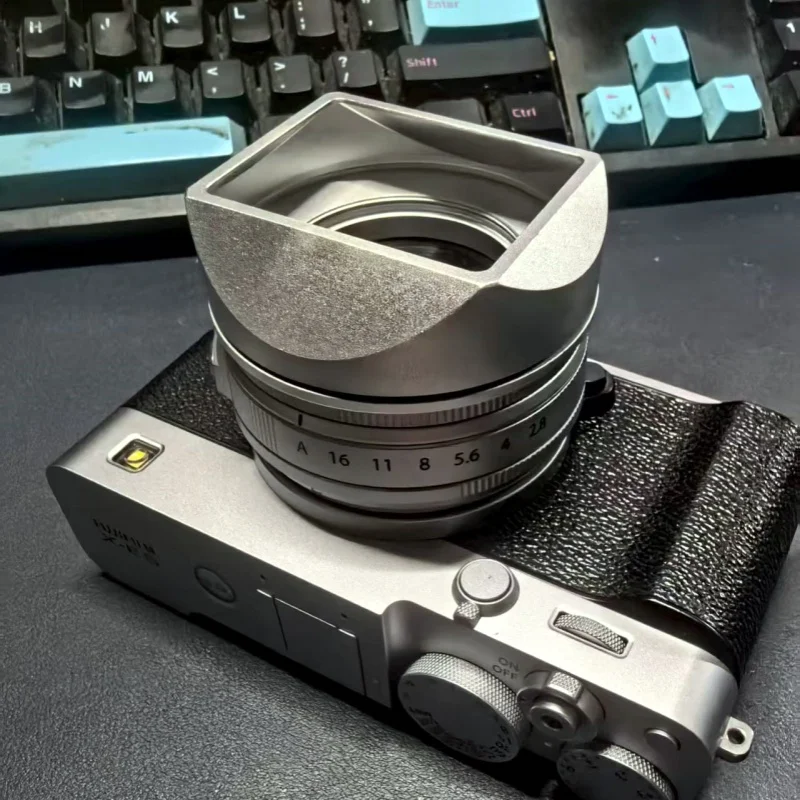 ネジ式メタルスクエアレンズフード、メタルキャップ付き、富士フイルム