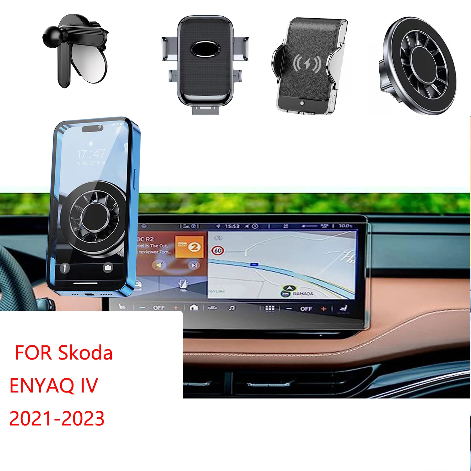 For Skoda ENYAQ IV-Magnetic Car Phone Holder Fast Wireless Charging Mobile Phone Mount
