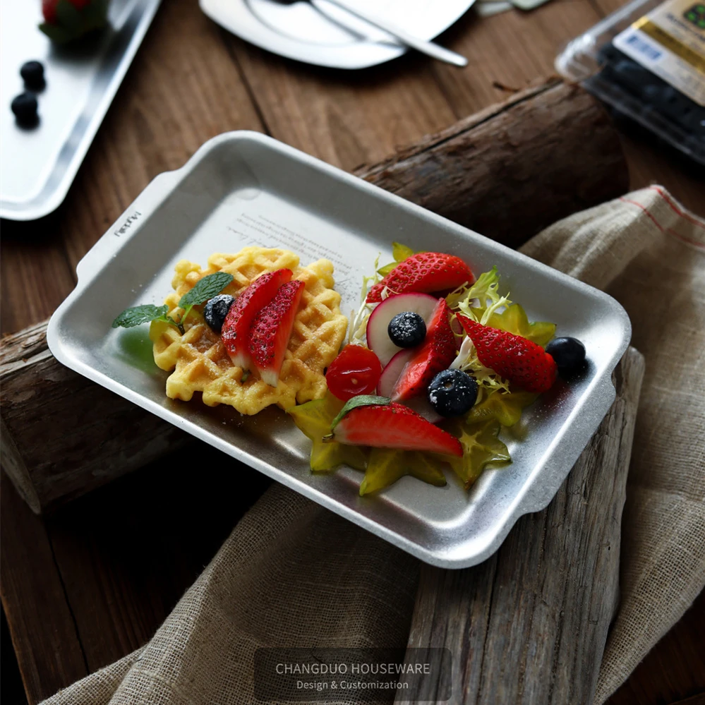 Nordic Style Vintage Series Stainless Steel Serving Tray Minimalist Design Kitchen Tableware for Serving Plates