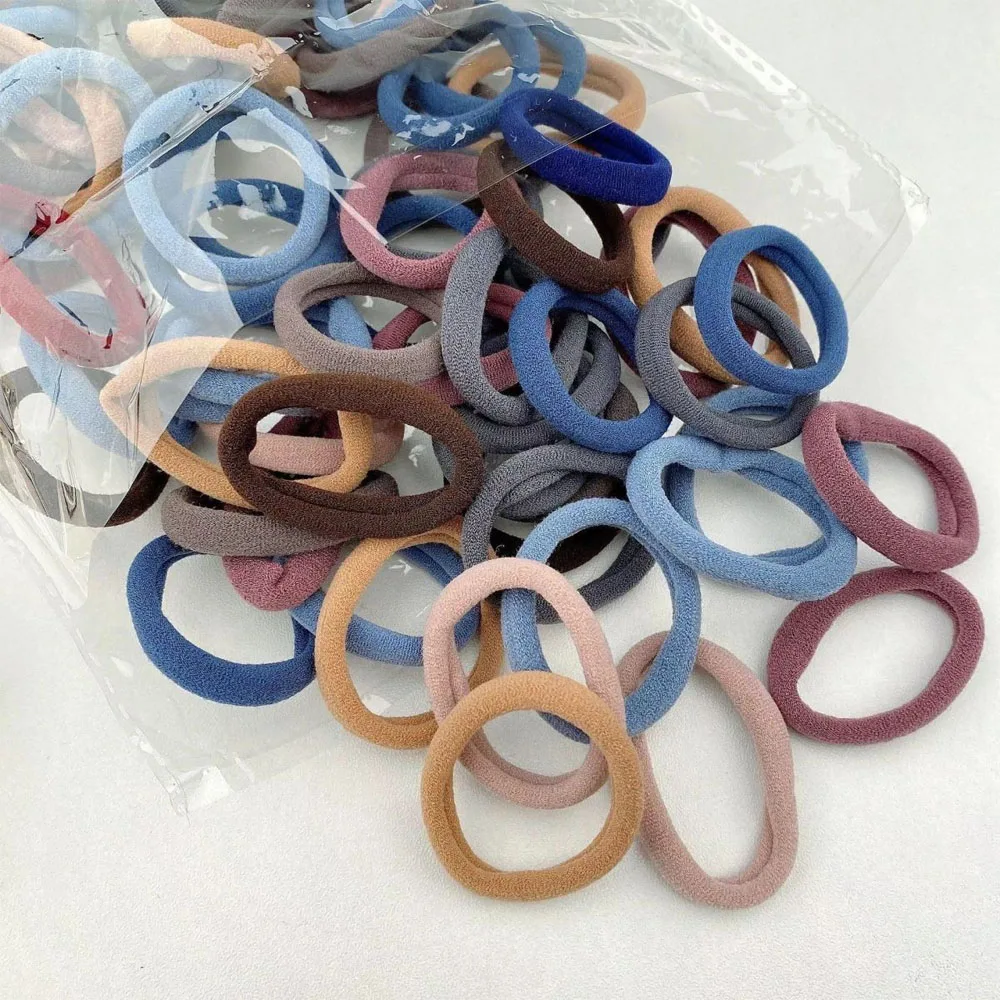 50Pcs Elastic Hair Bands For Thick Hair Ring Rope Ponytail Holder Girls Headband Solid Color Hair Accessories Women Headwear eperons hijab ring marquise scarf ring buckle metal 90cm shawls scarf button holder mors elegant style accessories