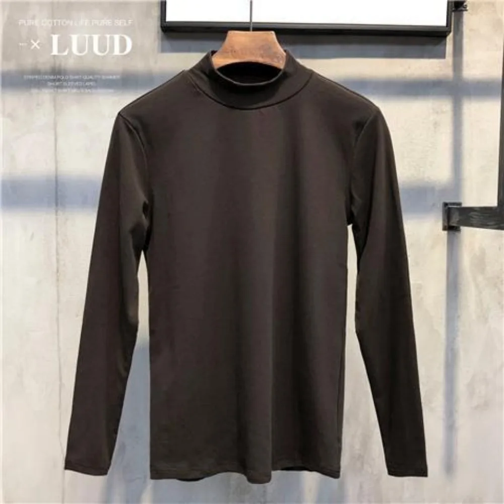 Moda abbigliamento coreano Y2k Streetwear Casual elegante Slim dolcevita da uomo autunno inverno Casual Tee top t-shirt Oversize uomo 3