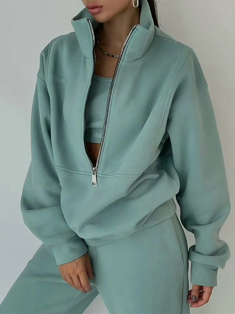 

Green Women Pant Sets Tracksuit Fleece 2 Piece Sets Women Outfit Sweatshirts Sping Winter Thick Warm Two Piece Set for Women