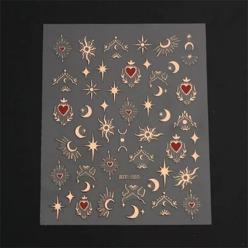 Nail Stickers Bronzing Heart Gold Sliver Laser Butterfly Star Moon Adhesive Sliders Nail Art Decoration