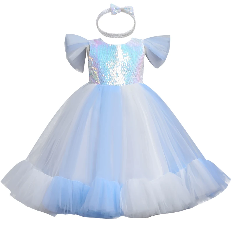 

MODX New Girl Baby Sequin Dress Color Matching Cake Communion Party Long Sleeve Dress Girl Wedding Bridesmaid Dress