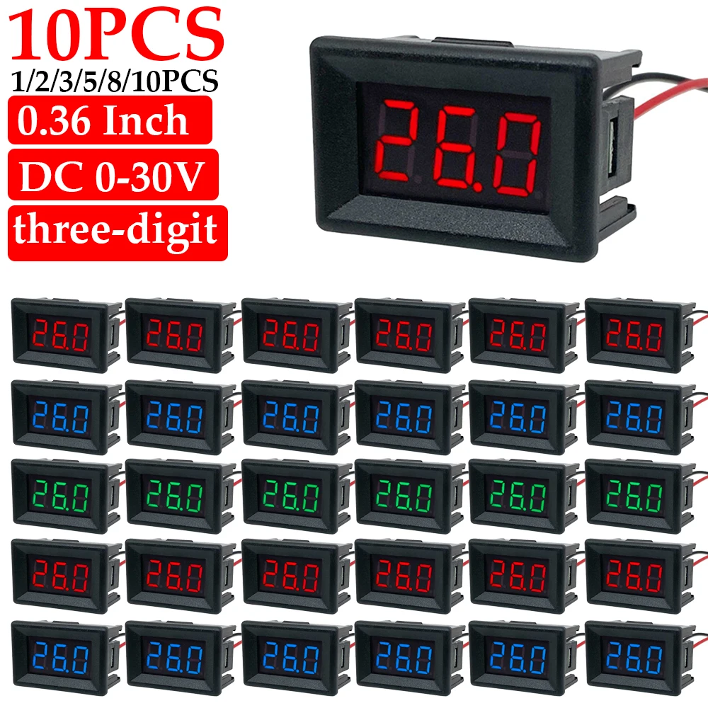 Pack De 10 Mini Voltímetros Digitales LED Rojos 0-99.9V DC - Para Proyectos Electrónicos, Coche, Bricolaje
